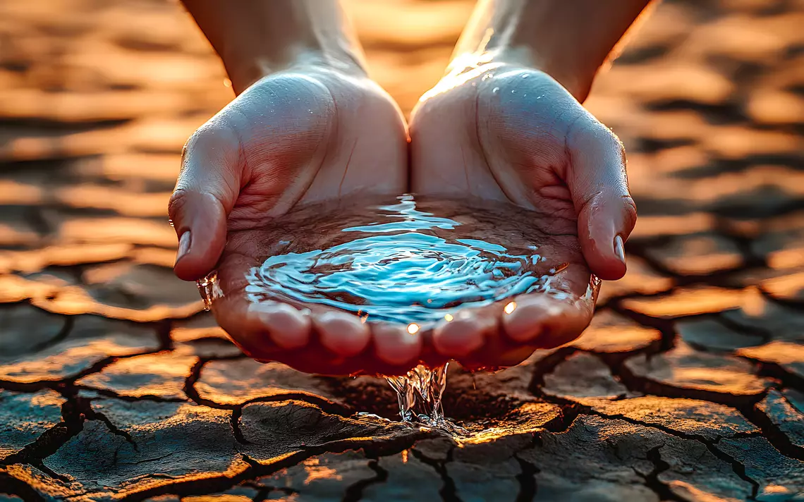Paumes de main jointes qui ont de l'eau