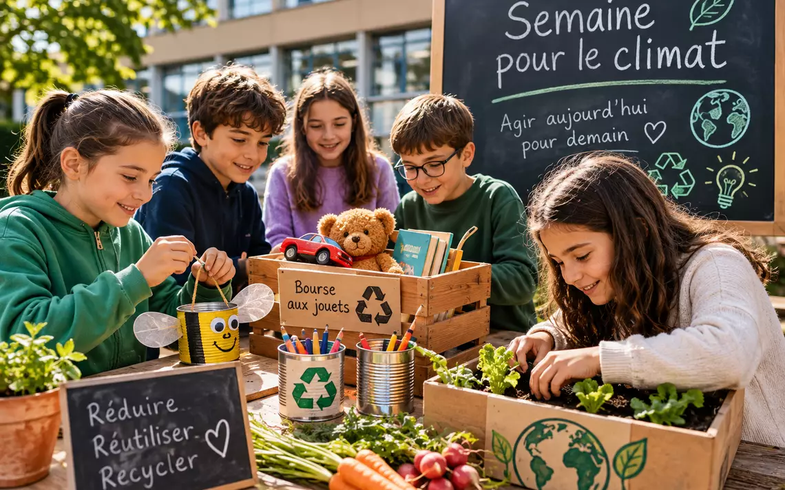 Des élèves s'affairant à des activités dans le cadre de la semaine du climat